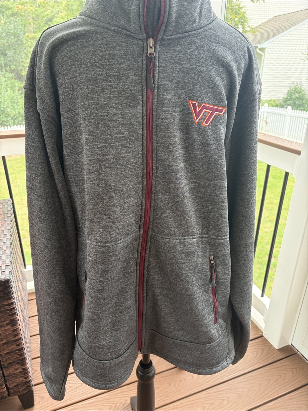 Colosseum Gray Full-Zip Sweater with Maroon Trim and VT Logo